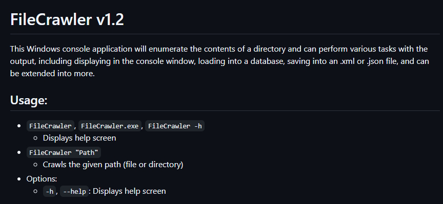 FileCrawler console output